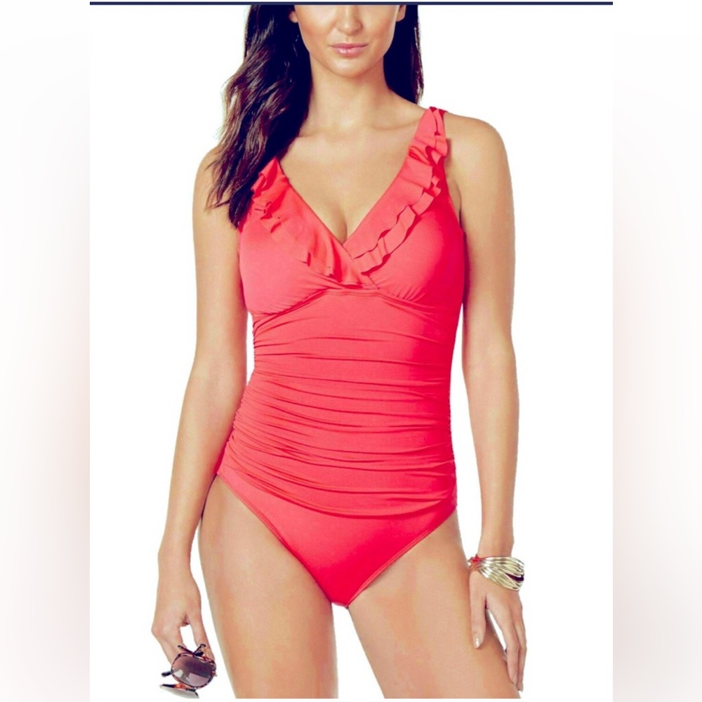Lauren Ralph Lauren Beach Club Solid Ruffle One-Piece Swimsuit size: 10